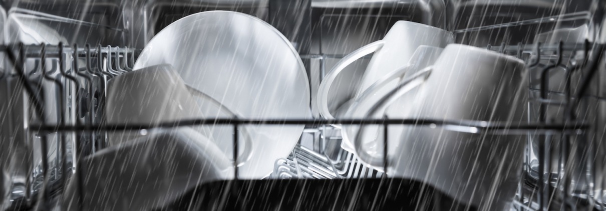 interior of a dishwasher during the cleaning process