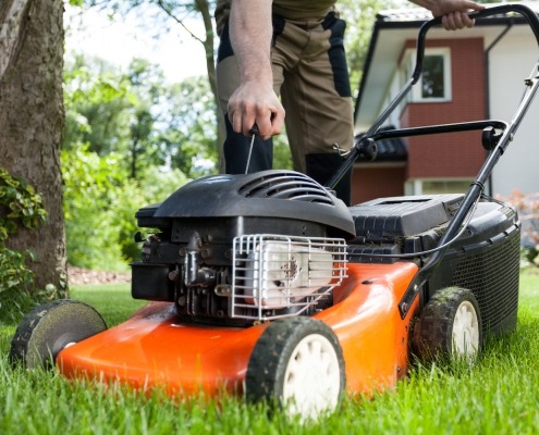 Turning on the lawn mower