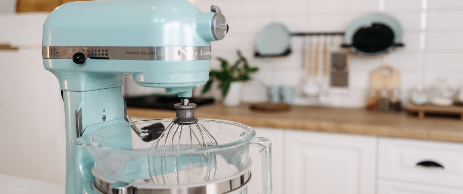 Pale blue stand mixer