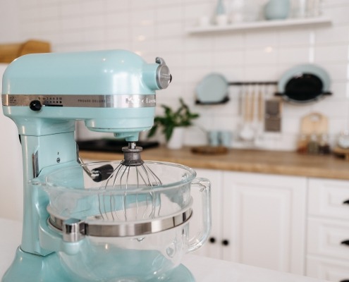 Pale blue stand mixer