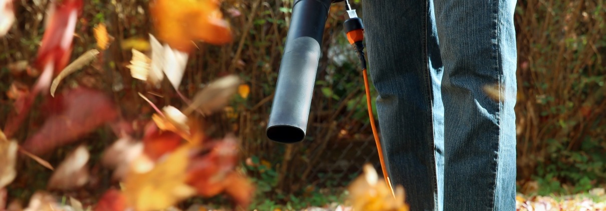 A person using a leaf blower