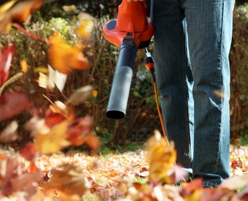 A person using a leaf blower