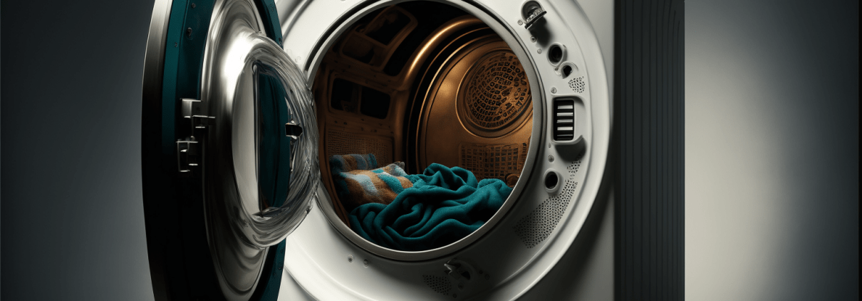 ai generated image of a dryer with clothes drying and baffle visible