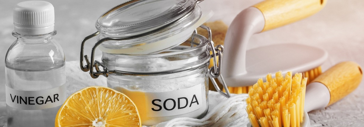 eco friendly cleaning brushes lemon baking soda cleaning chemicals