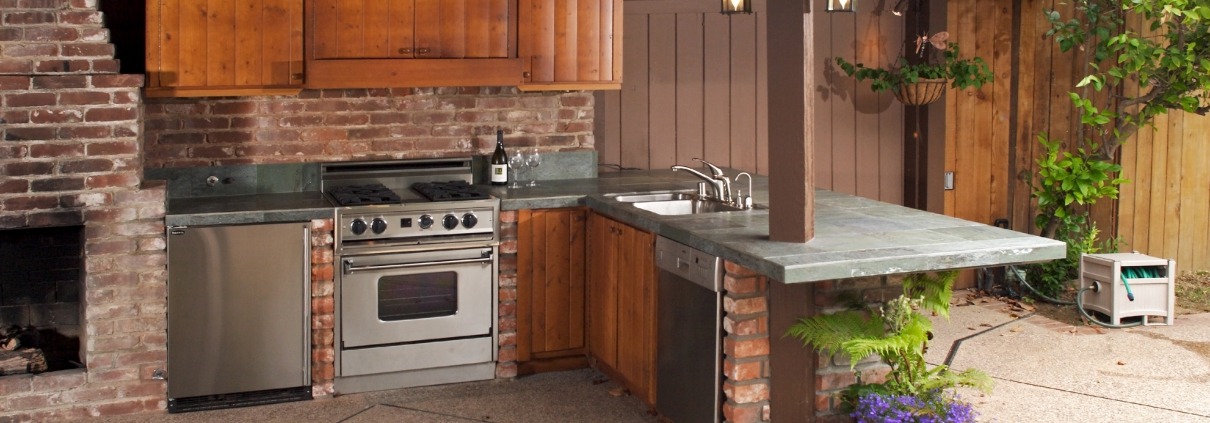modern patio kitchen with appliances