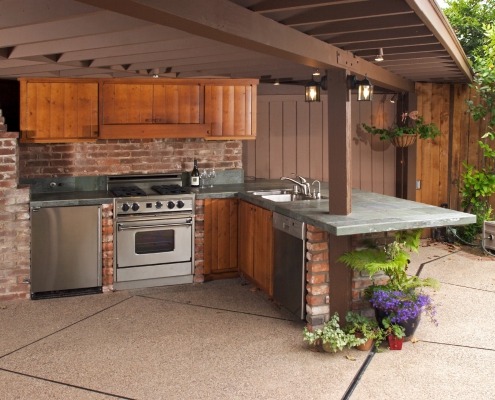 modern patio kitchen with appliances