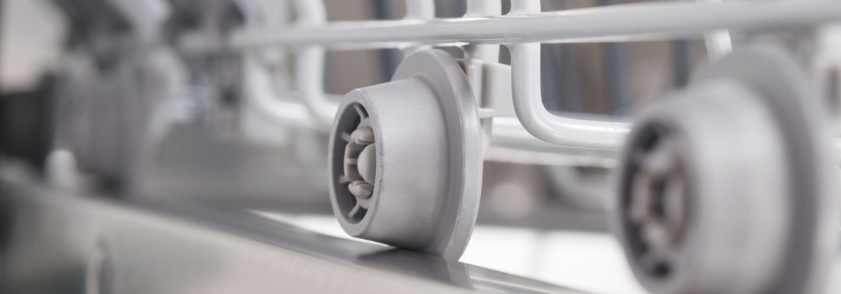 white dishrack roller wheel assembly extended