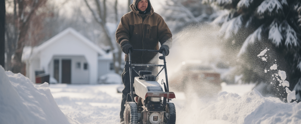 man blowing driveway with a snowblower after tune-up