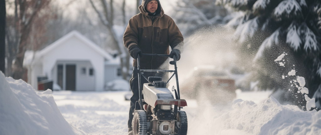 man blowing driveway with a snowblower after tune-up