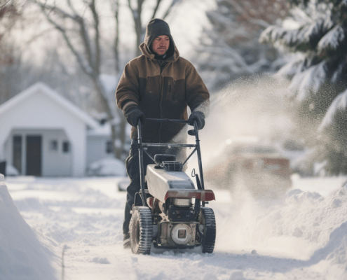 man blowing driveway with a snowblower after tune-up
