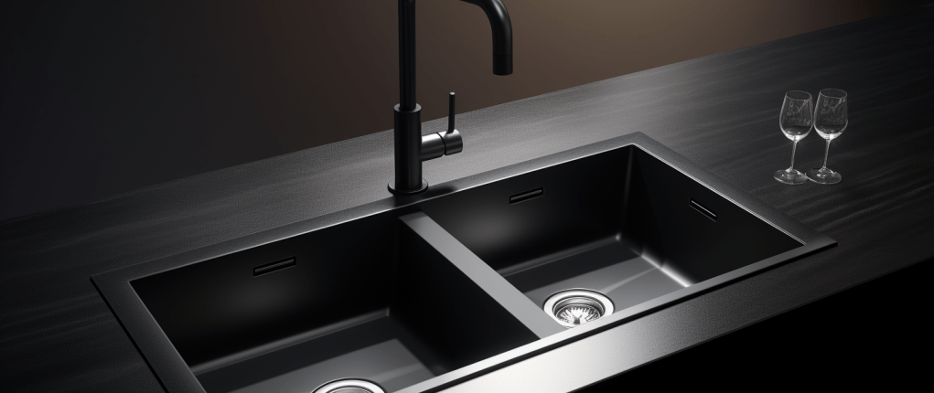 a sleek double sink with a garbage disposal