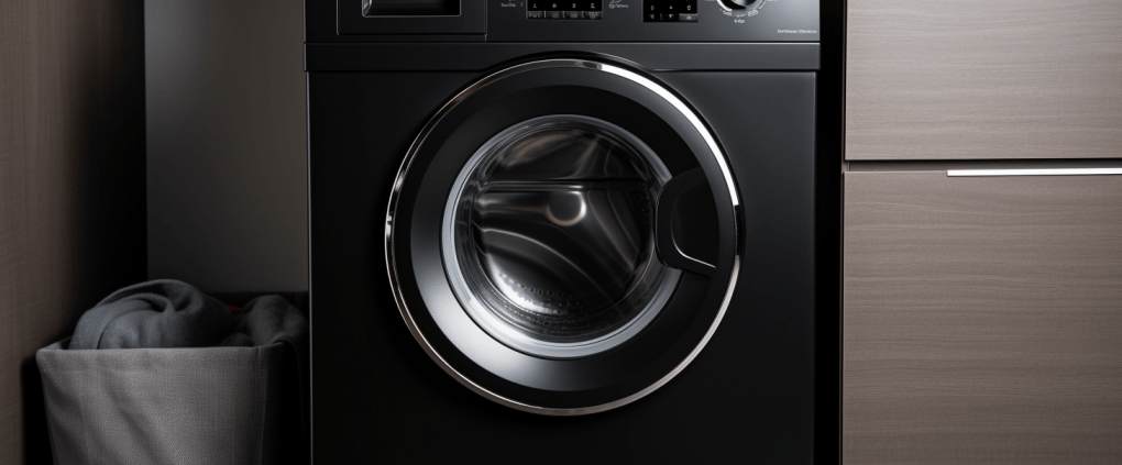 Black front load washing machine locked waiting on someone to unlock a front load washer