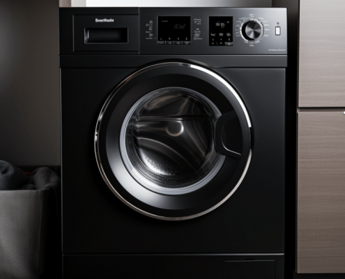 Black front load washing machine locked waiting on someone to unlock a front load washer