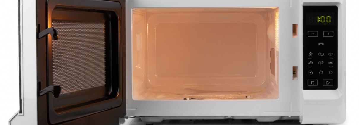 open microwave with interior light on