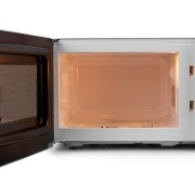 open microwave with interior light on