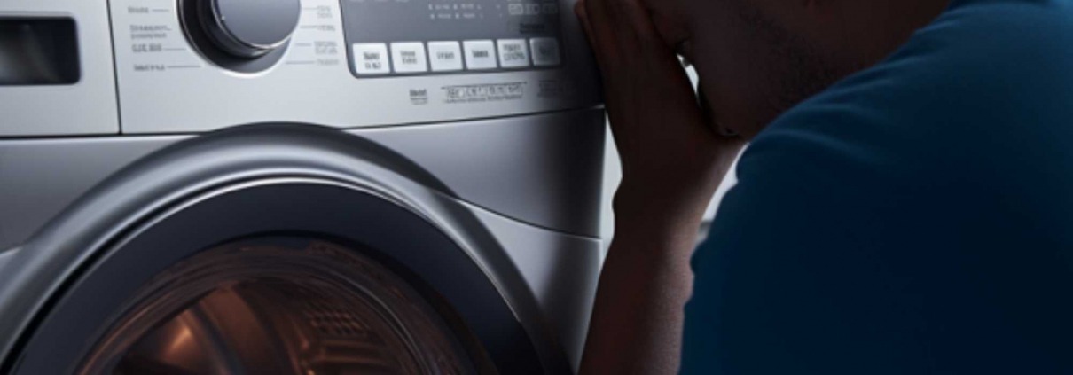 Frustrated man trying to troubleshoot aSamsung Washer E3 Code