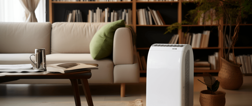 a dehumidifier in a cozy living room