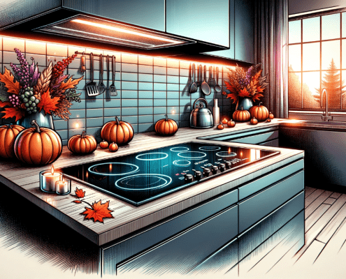 Illustration of a cooktop in a Thanksgiving kitchen
