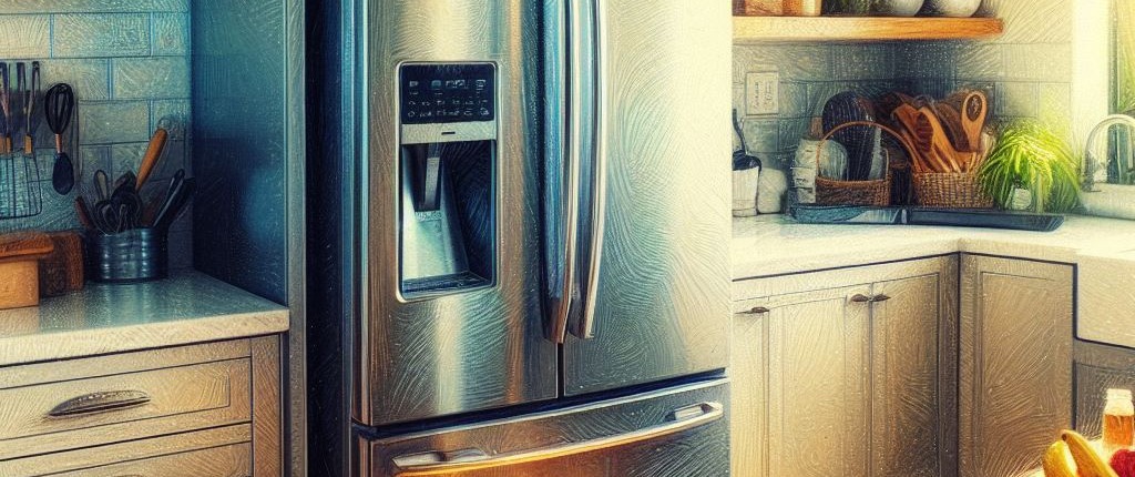 stainless steel fridge in a modern kitchen appearing as a digital impressionism