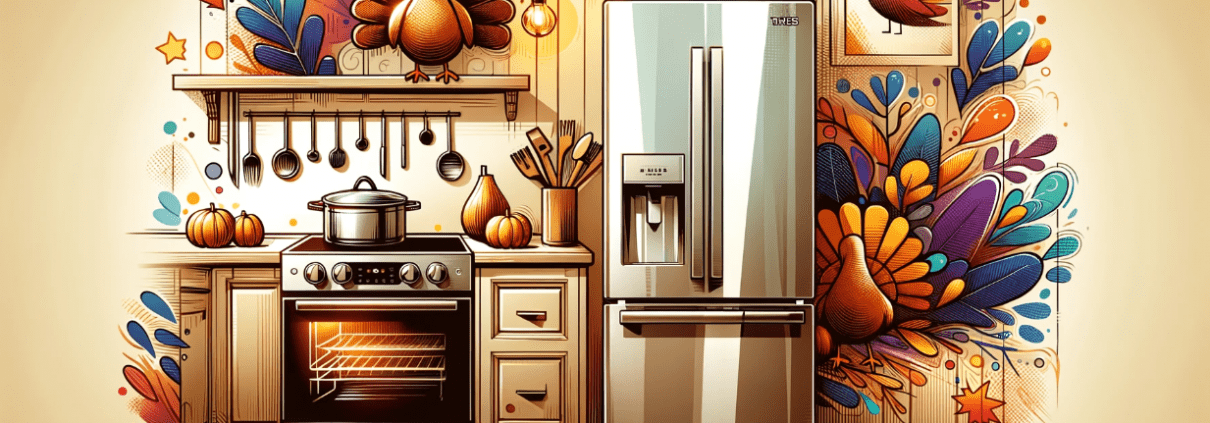 Illustration of appliances in a Thanksgiving kitchen
