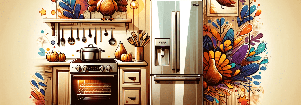 Illustration of appliances in a Thanksgiving kitchen