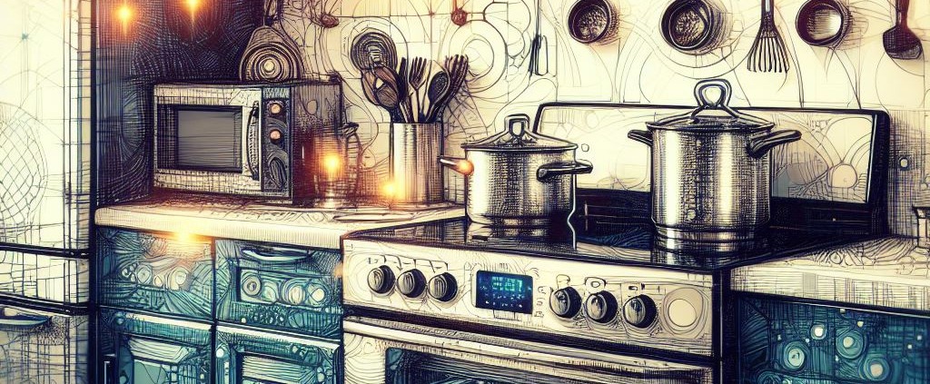 electric range in fantasy style kitchen with pots on surface