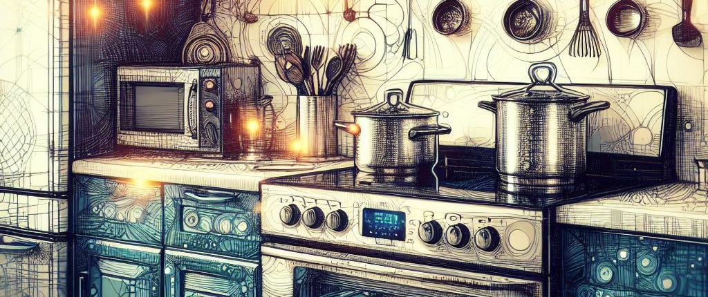 electric range in fantasy style kitchen with pots on surface