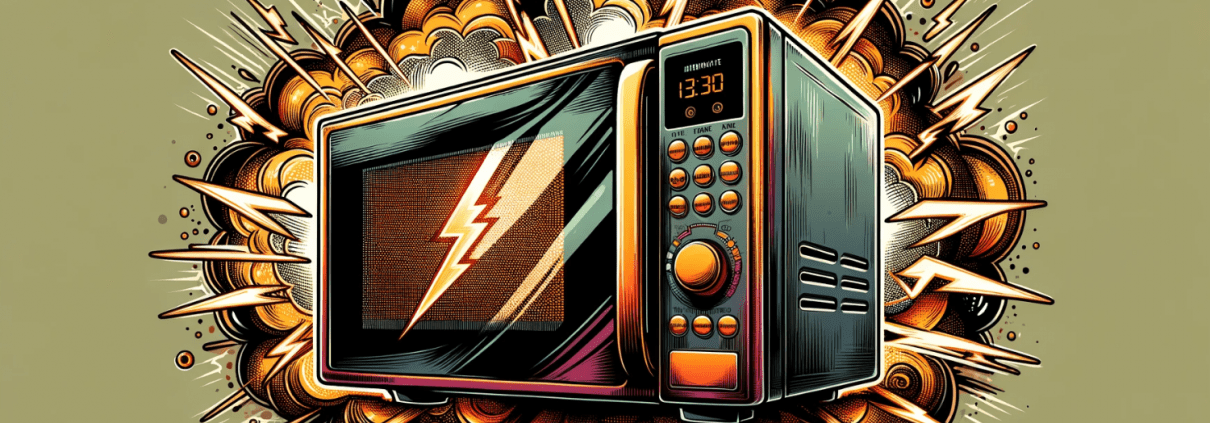 comic illustration depicting microwave wattage with lightening