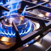 close up of blue flame on gas range