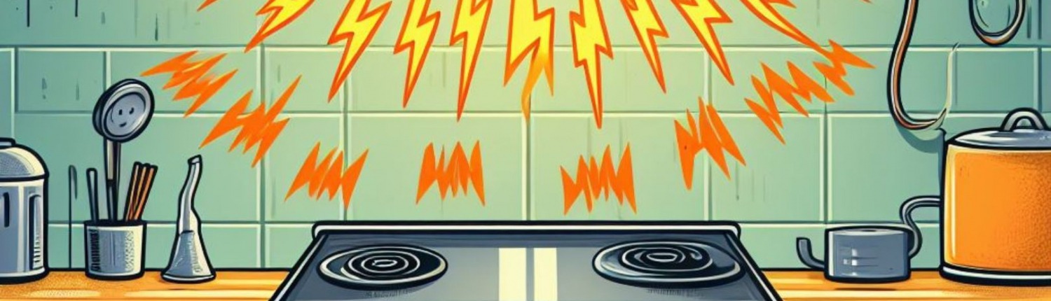 animated range hood over stove with noise symbols coming from it