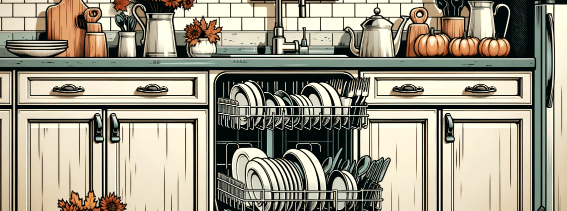 Dishwasher with Thanksgiving decor surrounding it