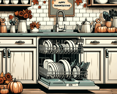 Dishwasher with Thanksgiving decor surrounding it