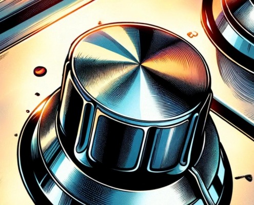 illustration of a knob over an infinite switch on an electric range