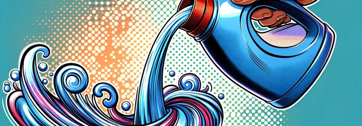 illustration of fabric softener being poured. inspired by a modern, vibrant, and dynamic comic book style.