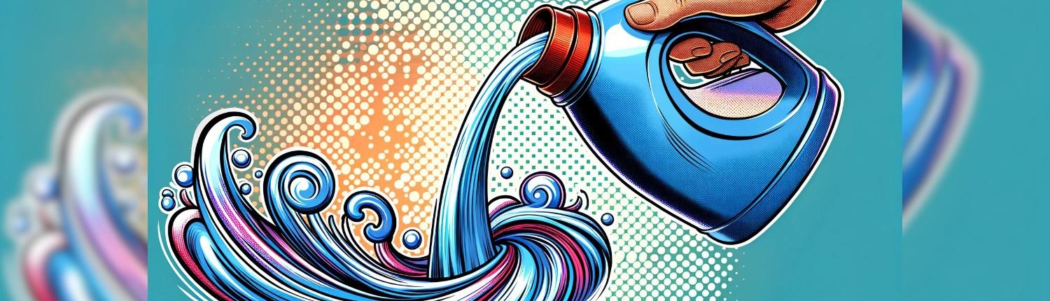 illustration of fabric softener being poured. inspired by a modern, vibrant, and dynamic comic book style.