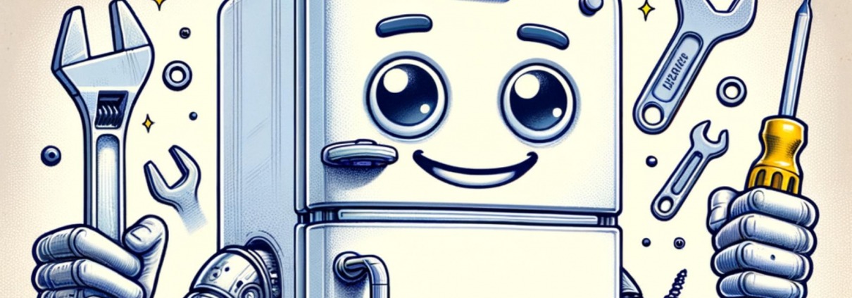 illustration of a refrigerator about to repair its own defrost thermostat