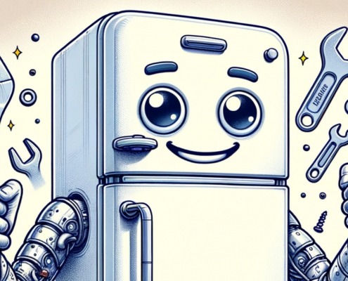 illustration of a refrigerator about to repair its own defrost thermostat