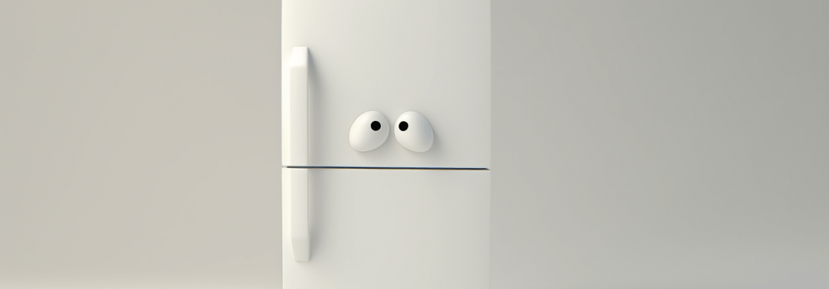 digital illustration of a sad refrigerator, apprehensive before a freezer door gasket replacement