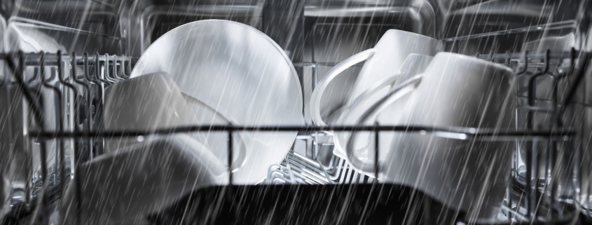 interior of a dishwasher during the cleaning process