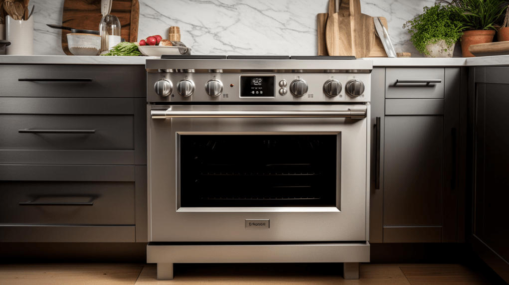 Symmetrical shot of a range in a kitchen showingE9 Thermador Range Error Code