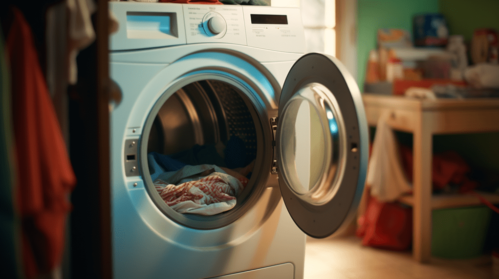A dryer with an open door after fixing Whirlpool Duet Dryer E1 Code