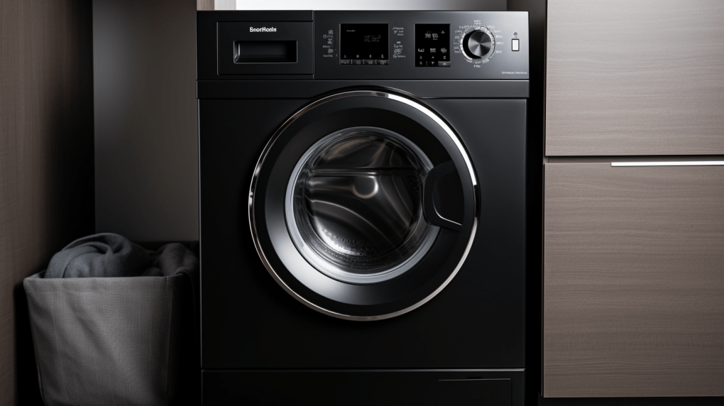 Black front load washing machine locked waiting on someone to unlock a front load washer