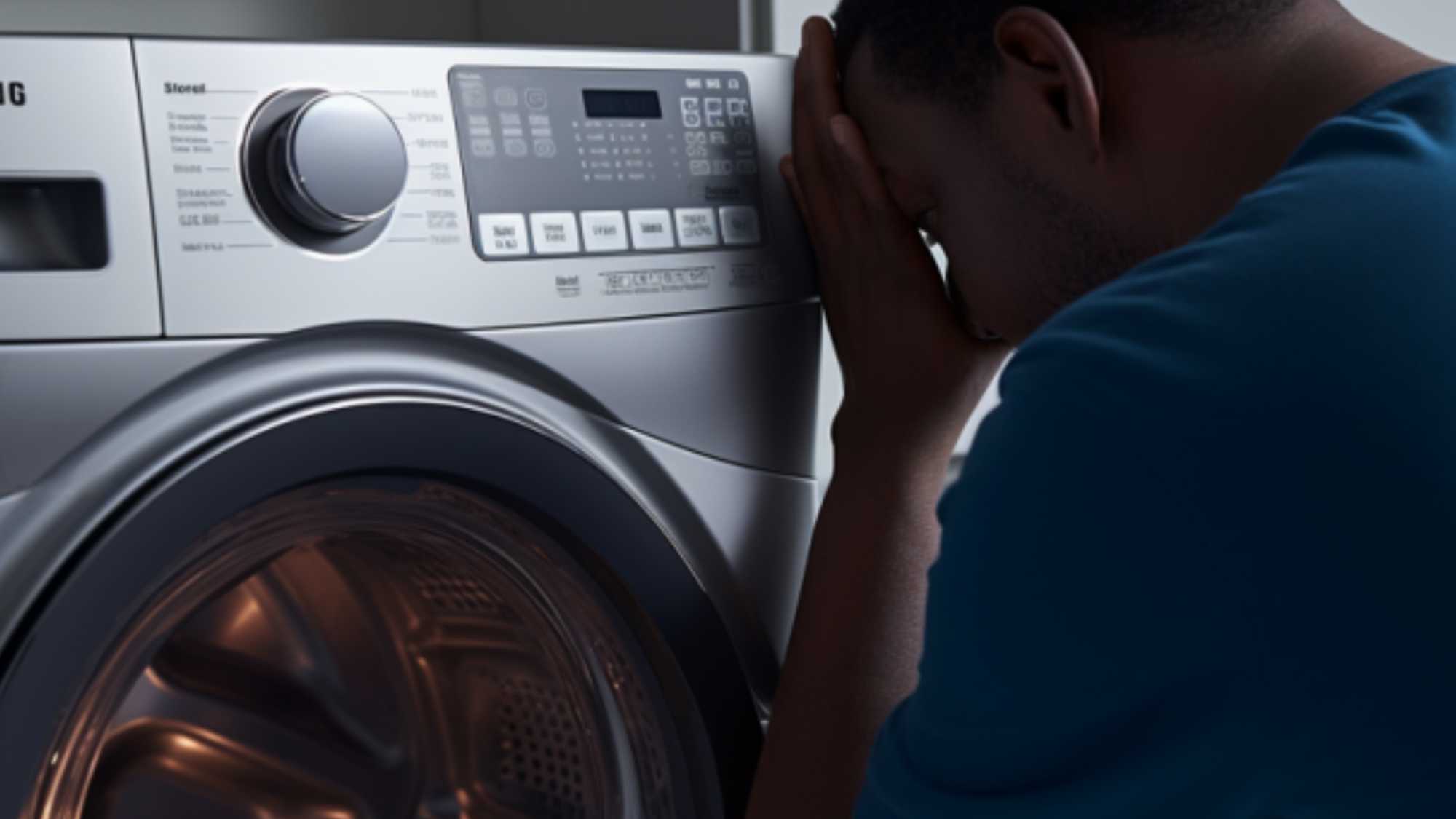 Frustrated man trying to troubleshoot aSamsung Washer E3 Code