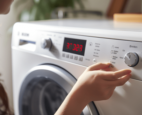 photo of a hand reaching out to a Bosch dryer