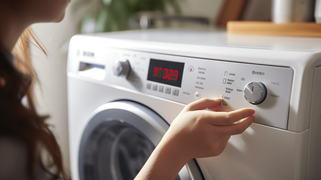 photo of a hand reaching out to a Bosch dryer