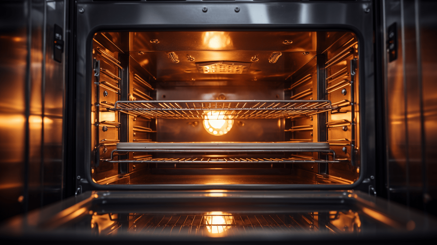 bright interior of open oven