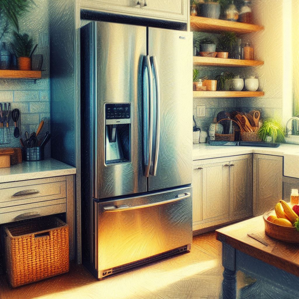 stainless steel fridge in a modern kitchen appearing as a digital impressionism