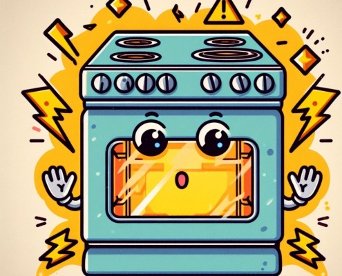 animated electric range with safety symbols