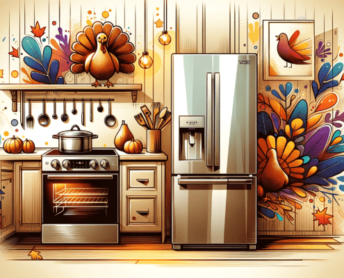 Illustration of appliances in a Thanksgiving kitchen