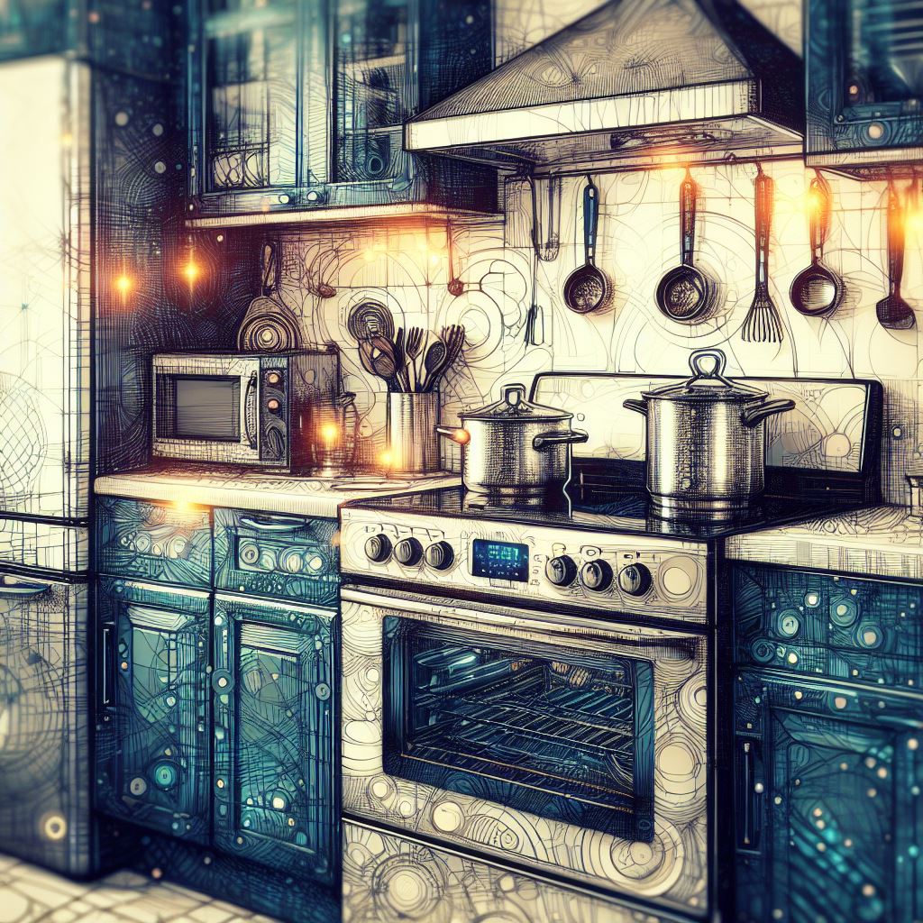 electric range in fantasy style kitchen with pots on surface